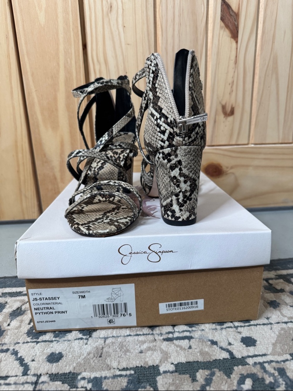 Jessica Simpson Neutral Python Print Strappy Block Heels